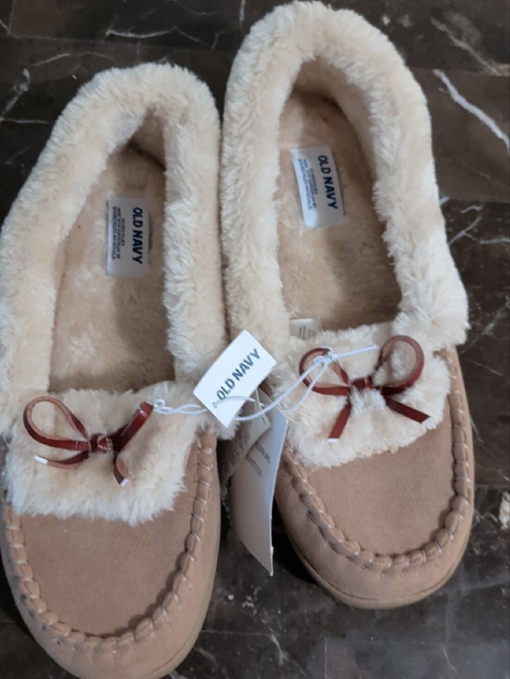 Old Navy Light Brown Faux-Fur Moccasin Slippers for Kids